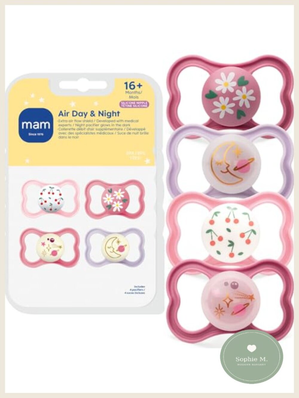Air Pacifier 16+ Months Thin Silicone Extra Air Flow 4 Pack